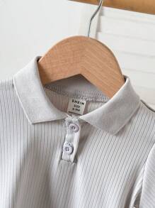 Infant Girls Casual POLO Shirt Short Sleeve Top And Flared Pants Set - Light Grey - View 3