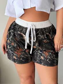SHEIN SXY Damen Große Größen Sexy Street Style Blattmuster Shorts mit Kordelzug an der Taille, lässig, sexy, für den täglichen Gebrauch, Shopping, Dates, kühl und bequem zu tragen, leicht kombinierbar, betont die Figur, schmeichelhaft - Verschiedenfarbig - Übersicht 5
