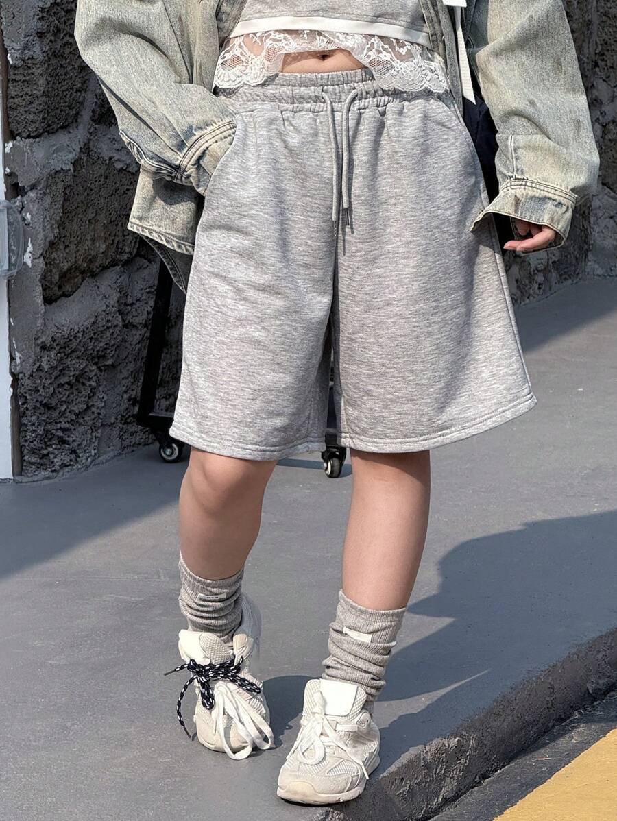 Dazy Kids Tween Girls' Solid Color Minimalist Fashion Shorts, Suitable For Summer - Grey - View 1