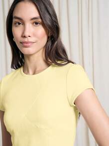 AiiRZ 基本款修身潜水服 T 恤夏季专业商务休闲办公室工作短袖春季弹力上衣工作服基本款修身衬衫 - 黃色 - 查看 4