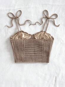 Soleia Top de punto minimalista y liso para mujer, adecuado para uso diario, vacaciones en la playa, primavera y verano, apto para otoño/invierno - Caqui - Ver 2