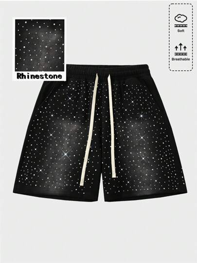 Street Life Men's Drawstring Waist Sparkling Diamond Print Shorts