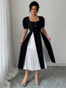 SHEIN Tall 大码女式优雅夏季编织连衣裙 - 黑色 - 查看 4