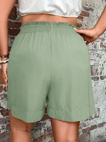 EMERY ROSE Plus Size Solid Color Casual Shorts, Fashionable For Summer Summer Outfits For Women Shorts For Women Summer Outfits For Women - Mint Green - View 2