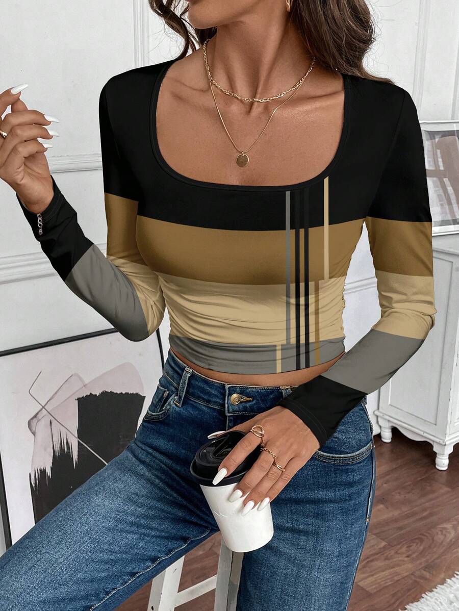 SHEIN LUNE Women Casual Long Sleeve T-Shirt, Suitable As Base Layer For Autumn And Winter