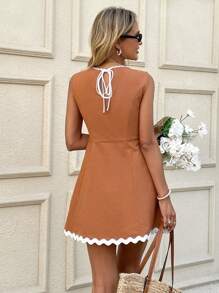 SHEIN LUNE Abito a-line senza maniche con scollo a nodo, motivo a onde a contrasto, adatto per vacanza casual ed elegante per le donne