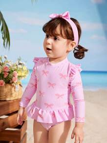 Bañador de una pieza con estampado floral y diadema para bebés niñas - Multicolor - Ver 3