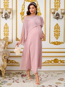 SHEIN Pregnant Women Solid Color Asymmetric Neck Loose Elegant Dress Maternity Dress - Pink - View 5