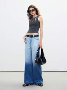 LYSMO Women's Relaxed Fit Pockets Wide Leg Casual Jeans, Versatile,Business,Casual,Fashionable Elegant,2025 Spring Summer Outfits For Women Cowgirl - Blue - View 4