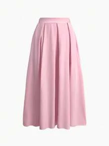 Breezaya Falda larga de corte evasé de cintura alta en unicolor para mujer - Rosa - Ver 3