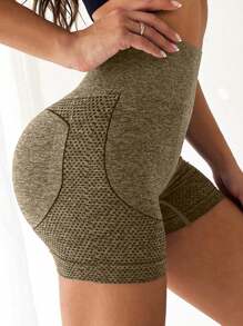 Easithlete 宽腰带运动短裤女士运动短裤、健身短裤、骑行短裤 - 棕色 - 查看 3