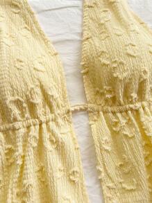 Soleia Bộ 2 món đồ vải họa tiết hoa mùa hè cho nữ, hở eo, buộc dây màu vàng, dùng cho tiệc tùng, đêm hẹn hò gợi cảm, kỳ nghỉ, lễ hội âm nhạc, phong cách Boho - Màu vàng - Xem 5