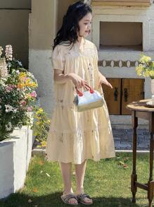 DAZY Tween Girl Fall Dress,Back To School Clothes Vacation - Apricot - View 2