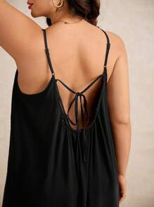 Elaquor 夏季黑色宽松亚麻露背连衣裙休闲舒适吸湿排汗适合度假日常穿着夏季女装 - 黑色 - 查看 8