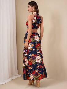 Chiquease 女士优雅大花两件套无袖上衣和裙子 - 彩色 - 查看 2