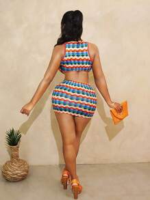 BamGleam Vestido mini ajustado de color block con escote halter sexy para vacaciones de BamGleam