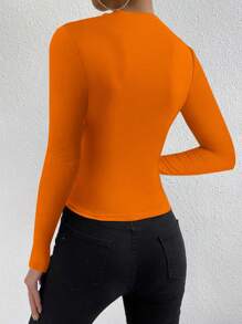 SHEIN PETITE Black Ruched Long Sleeve Blouse, Fashionable For Summer Fall Cloth For Women - Orange - View 2