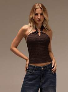 SHEIN Forever 21 海滩度假 夏季文艺复兴博览会 乡村音乐会 Y2k 上衣 毕业典礼 外出露背上衣 音乐节 机场 复活节 波西米亚风女式上衣 - 咖啡棕 - 查看 5