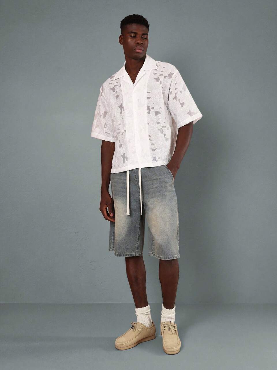 Designer Burnout Organza Short Sleeve Button-Up Shirt