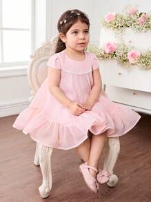 Vestido corto de manga corta de organza rosa elegante y lindo para bebé niña en verano - Rosa - Ver 5