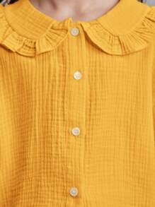 Ontre Tween Girls' Oversized Ruffled Collar Soft, Comfortable & Versatile Blouse, Casual & Suitable For School, Spring/Summer - Yellow - View 5