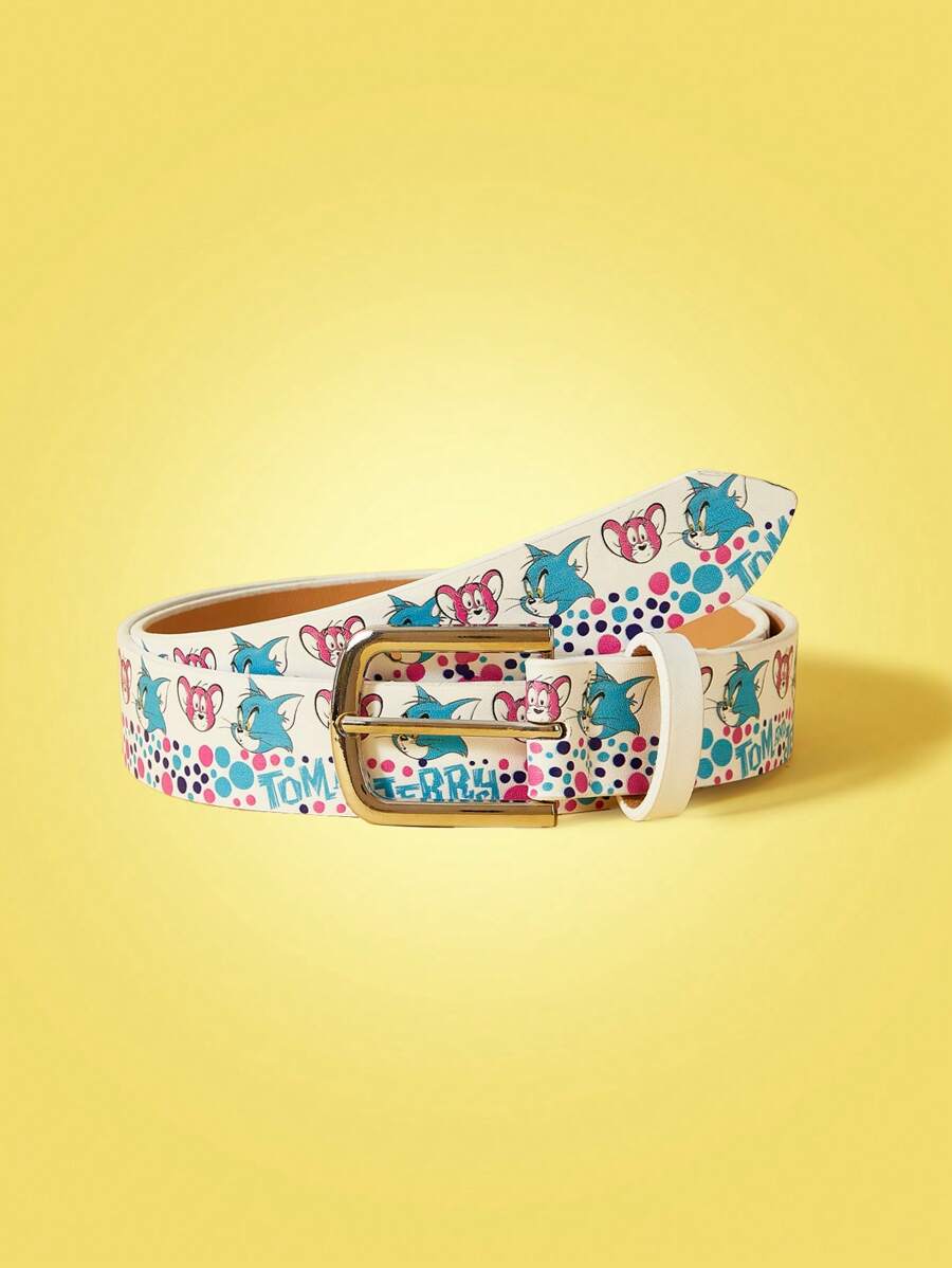 TOM & JERRY X SHEIN 1pc Women's Fashion Cute Cartoon Cat Pattern Buckle Waist Belt - Multicolor - View 1