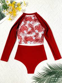 Swim SPRTY Modest High-Waist Long Sleeve Swimsuit, Fashionable For Summer - Red - View 5