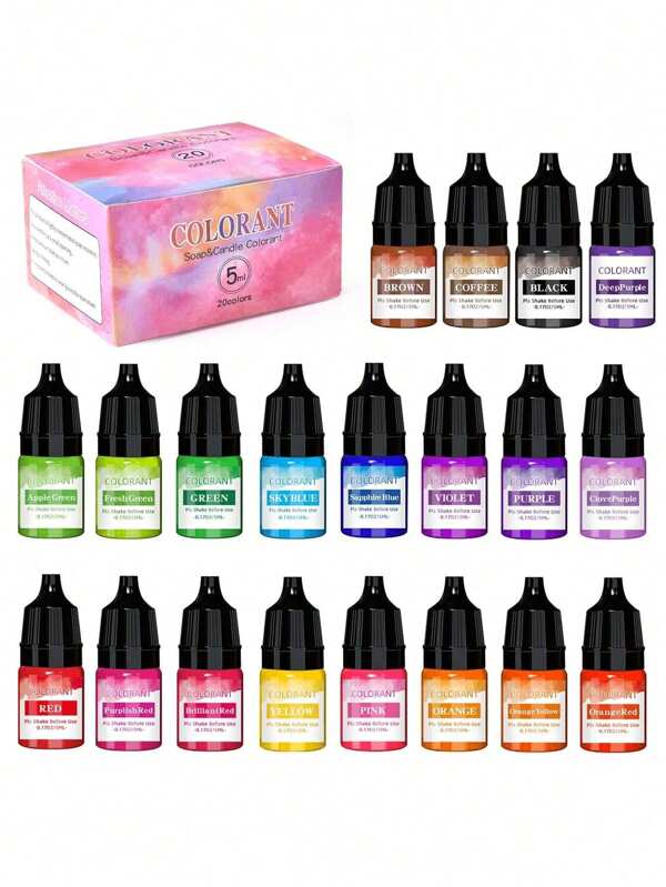 SHEIN 5ml 20 Farben Kerzenfarbstoff geeignet für Silikon-Formen zum Selbermachen von duftenden Kerzen, Seife, Farbstoff für Sojakerzen