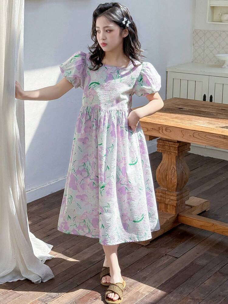 Tween Girls' Casual Round Neck Short Sleeve Dress, Simple And Fashionable, Suitable For Summer,Back To School Clothes Vacation Easter