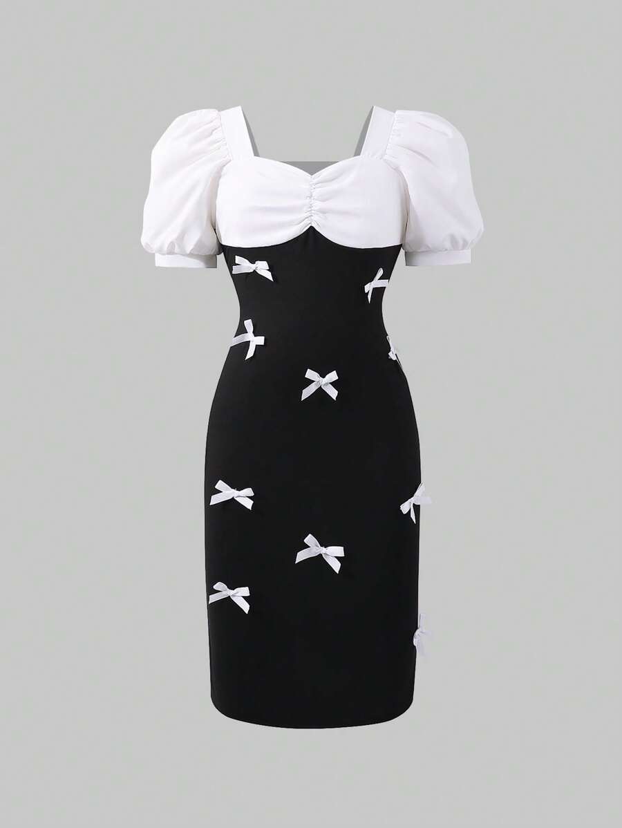 SHEIN Explorewe Tween Girls Fashion Print Bodycon Dress, Suitable For Summer Party And Casual Wear