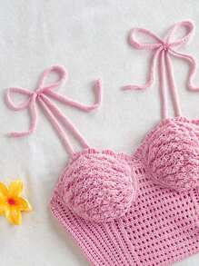 Soleia 女式纯色简约休闲吊带针织上衣，适合秋冬季女士日常穿着海滩度假春夏 - 淺粉色 - 查看 3