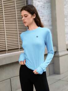 In My Nature 女式侧抽绳长袖休闲户外T恤徒步旅行女装 - 藍色 - 查看 3