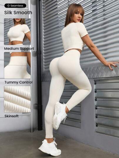 Easithlete 2 件装无缝速干宽腰带运动套装健身女士套装女士健身套装