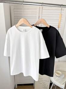 2 件套 Tween 女童休闲圆领短袖上衣 - 黑與白 - 查看 3