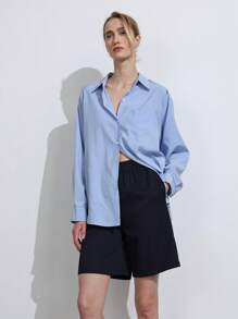 SHEIN ChicEase Damen Lässig Shorts mit Spitzendetails, elastischem Bund, gerade geschnittene Bermuda Shorts, Kordelzug, bequeme sportliche Alltagsshorts - marineblau - Übersicht 6