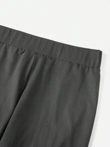 SHEIN EZwear 2pcs Women Letter Print Black And Gray Versatile Capri Skinny Casual Leggings, Suitable For Summer - Multicolor - View 3