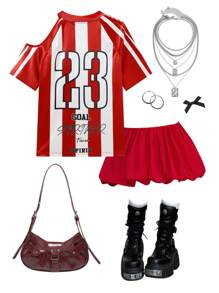 Coolane Women's Summer Y2K Blockcore Sportswear Game Day Striped Number Pattern Off Shoulder Raglan Sleeve V-Neck Jersey T-Shirt,Rave Top