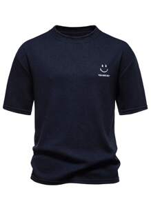 Manfinity Homme Men's Knitted Sweater, Simple And Fashionable, Suitable For Summer - Navy Blue - View 3