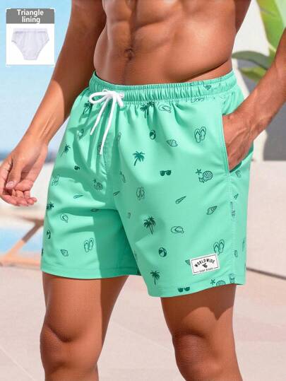 Horizaway Pantaloni scurți de plajă pentru bărbați cu imprimeu integral, ținute casual de vacanță, stil hawaian