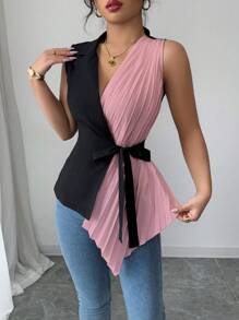 Elenzga Woven Pleated Regular Casual Summer Shirt For Women - Pink - View 4