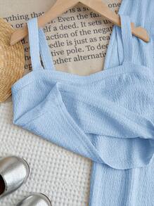 LMoss Kids LMoss 2pcs/Set Tween Girl Woven Solid Color Camisole And Wide Leg Pants - Baby Blue - View 7