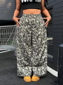 SHEIN EZwear 大码牛仔百慕大阔腿裤，夏季 - 灰色 - 查看 1