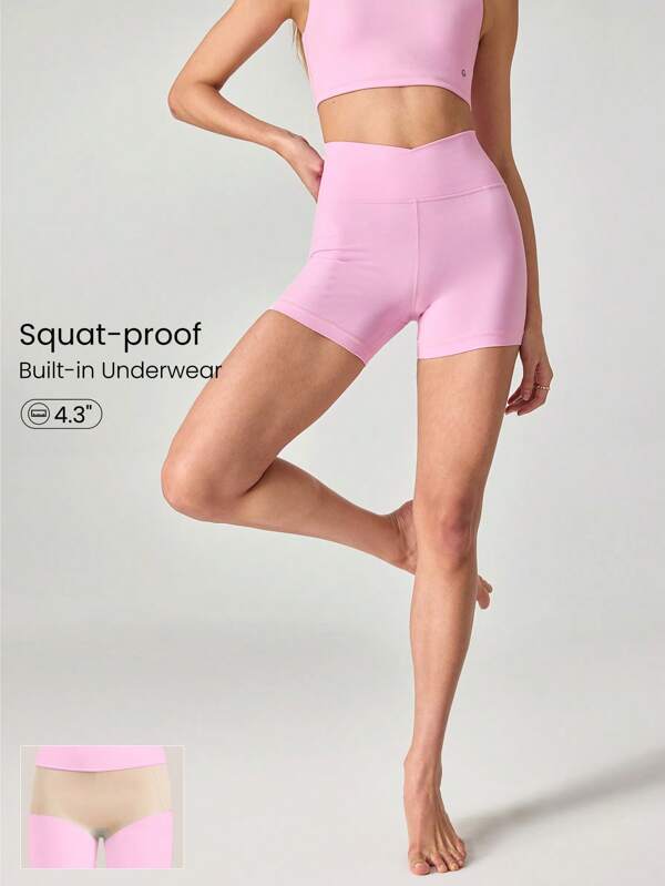 GLOWMODE 4.3" FeatherFit™ Crossover Anti-Slip Biker Shorts With Built-In Seamless Shorts Low Impact Yoga Daily Gym