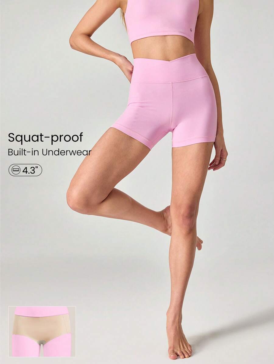 GLOWMODE 4.3 英寸 FeatherFit™ 交叉防滑骑行短裤，内置无缝短裤，低冲击瑜伽日常健身 - 泡泡糖粉 - 查看 1