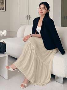 DAZY Women Solid Color Chiffon A-Line Skirt, All Season,Ruffle Fall Skirts - Apricot - View 7