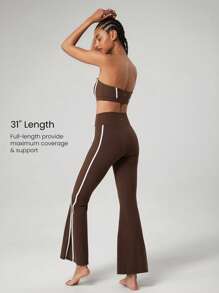 GLOWMODE 31" FeatherFit™ Free Flare Contrast Stripe Yoga Pants Leggings Low Impact Yoga Pilates Daily Casual Wear - Cinnamoninspiration - View 2