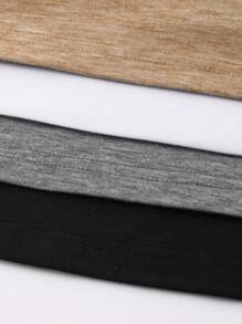 SHEIN EZwear Jednolity kolor dzianinowy damski T-shirt prosty modny swobodny codzienny