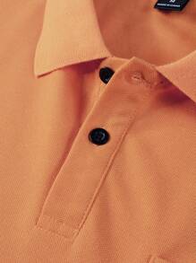Manfinity Homme Áo thun polo tay ngắn cài nút túi nắp thường ngày cho nam, mùa hè - trái cam - Xem 3