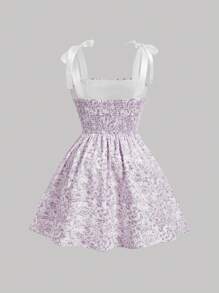 SHEIN MOD Plus Size Women Lilac Floral Print Belted Vintage Court Flared Skater Dress Lilac Short Dress,Grad Dress,Beach Dress Sundress,Holiday Outfits Boho