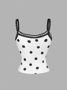 SHEIN MOD 女士圆点与玫瑰图案吊带背心 - 黑與白 - 查看 2